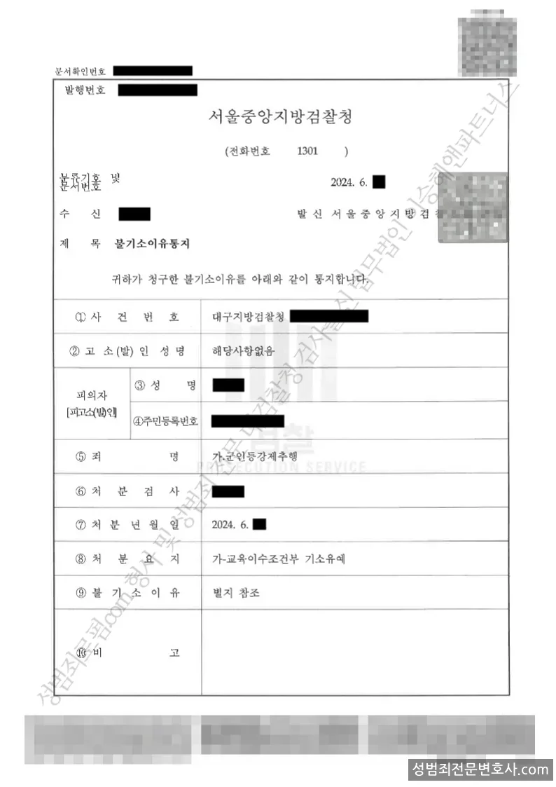 군인등강제추행 처분문서(개인정보 삭제)