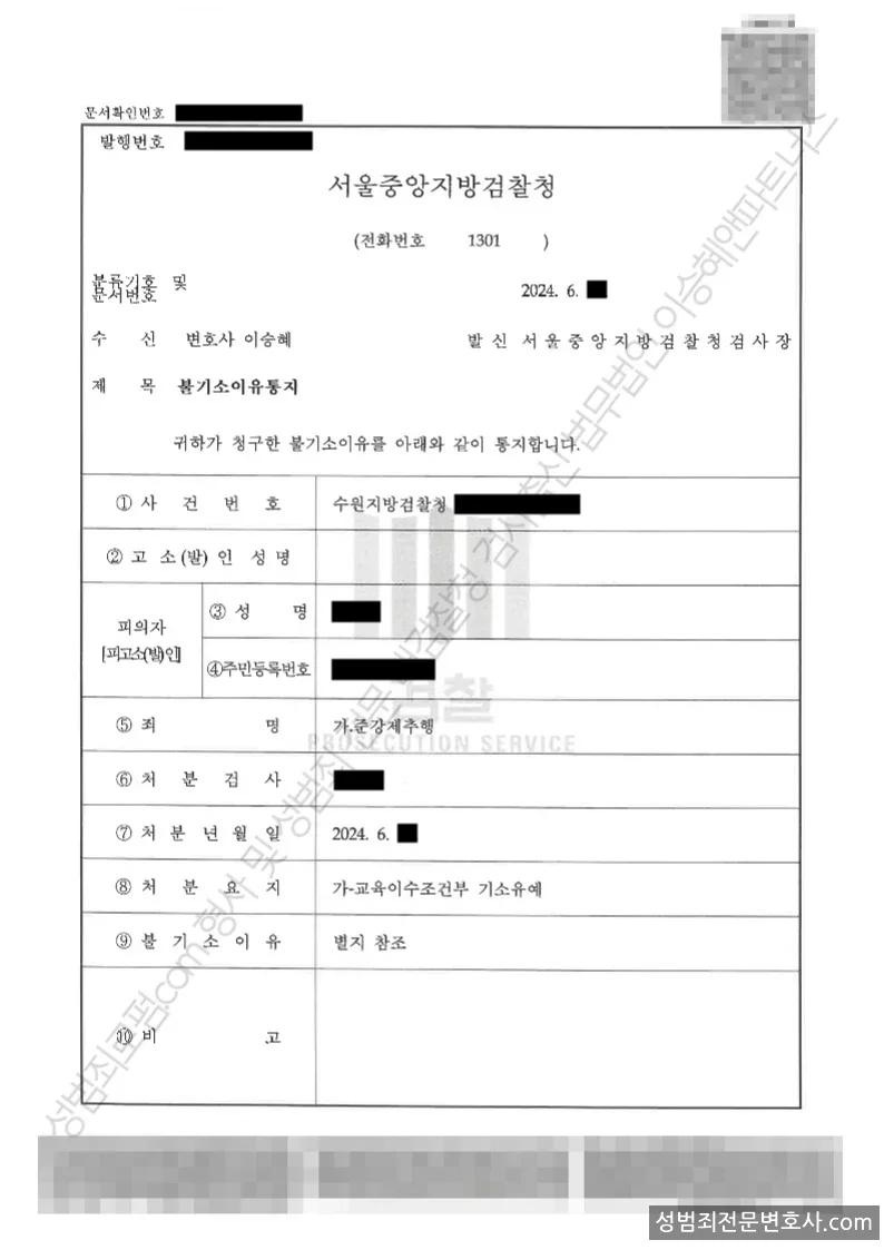 준강제추행 처분문서(개인정보 삭제)