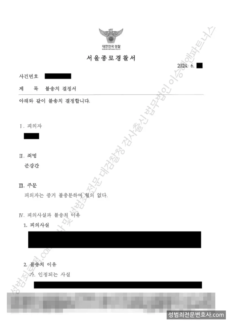 준강간 처분문서(개인정보 삭제)
