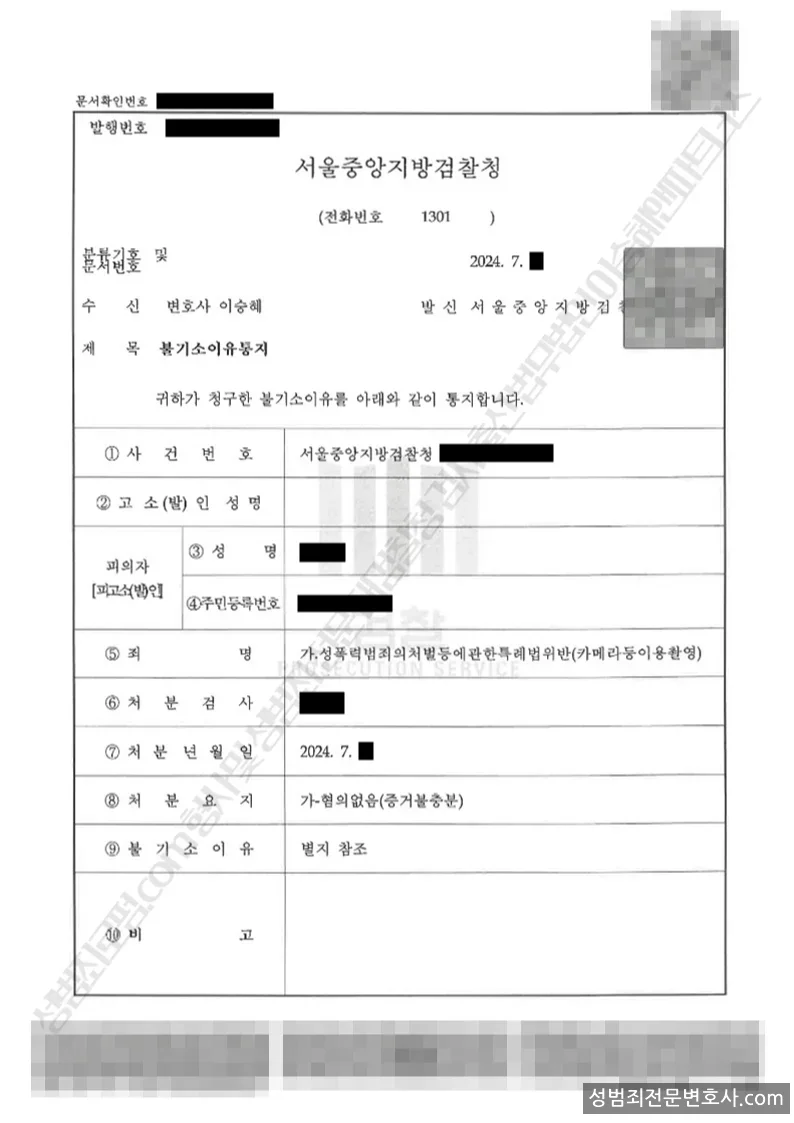 성폭법위반(카메라등이용촬영) 처분문서(개인정보 삭제)