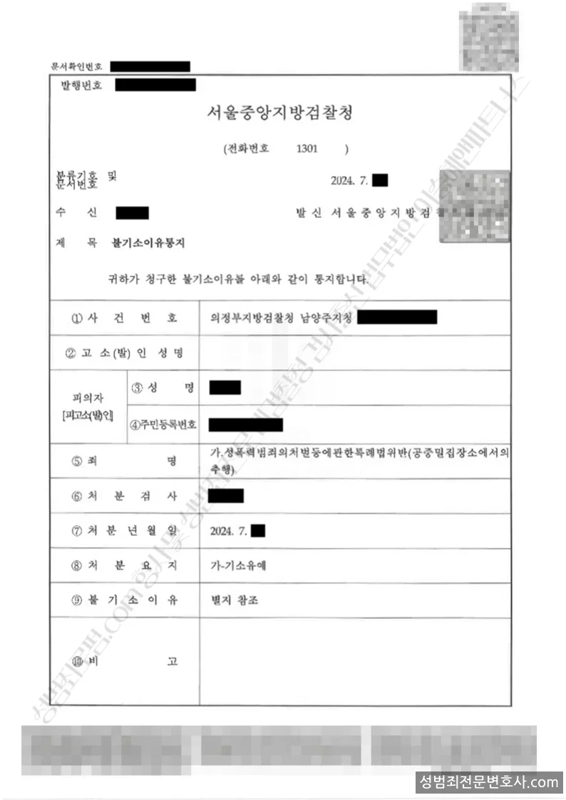 성폭법위반(공중밀집장소에서의추행) 처분문서(개인정보 삭제)