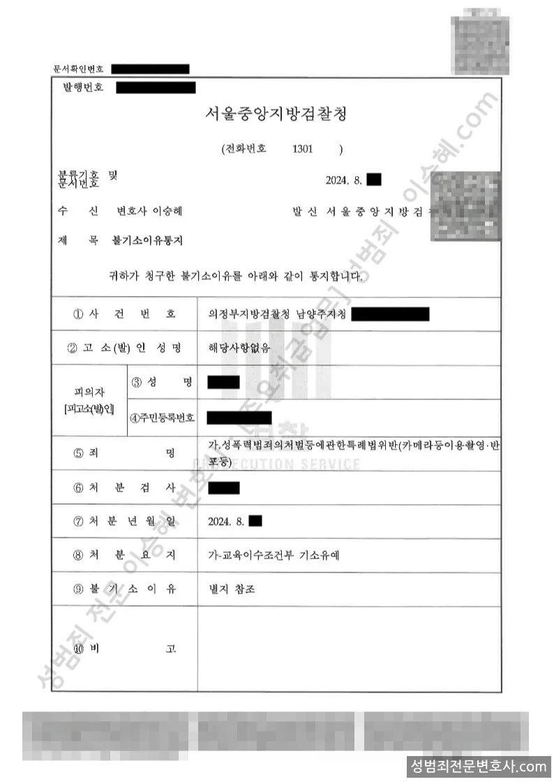 성폭법위반(카메라등이용촬영반포등) 처분문서(개인정보 삭제)