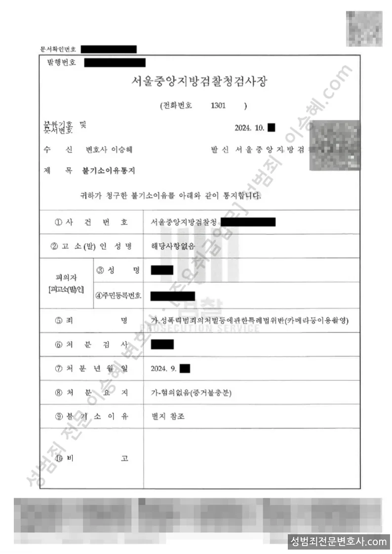 성폭법위반(카메라등이용촬영) 처분문서(개인정보 삭제)