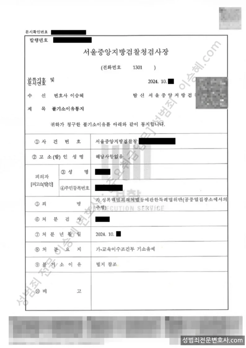 성폭법위반(공중밀집장소에서의추행) 처분문서(개인정보 삭제)