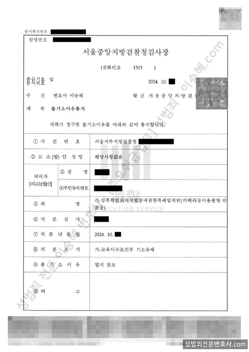 성폭법위반(카메라등이용촬영반포등) 처분문서(개인정보 삭제)