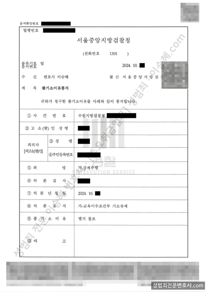 강제추행 처분문서(개인정보 삭제)