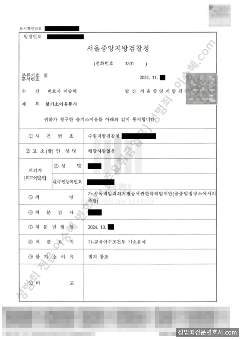 성폭법위반(공중밀집장소에서의추행) 처분문서(개인정보 삭제)