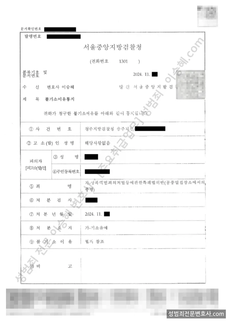 성폭법위반(공중밀집장소에서의추행) 처분문서(개인정보 삭제)