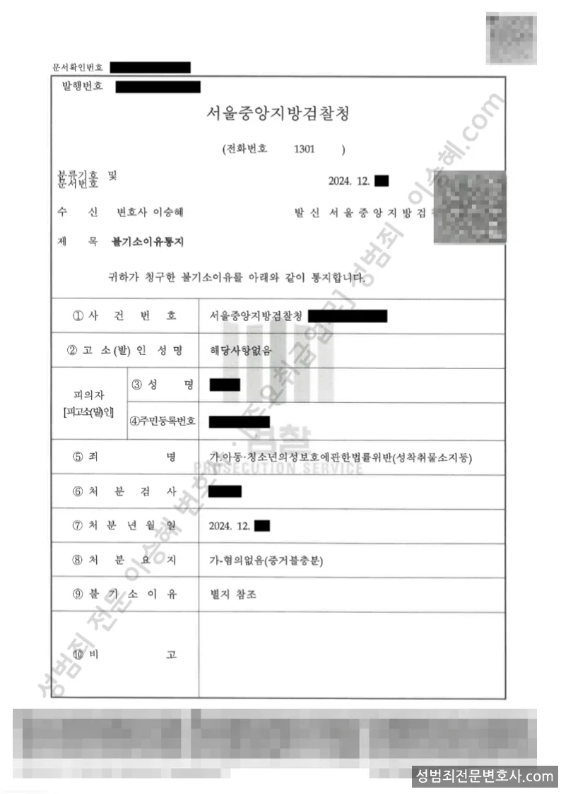 아청법위반(성착취물소지등) 처분문서(개인정보 삭제)