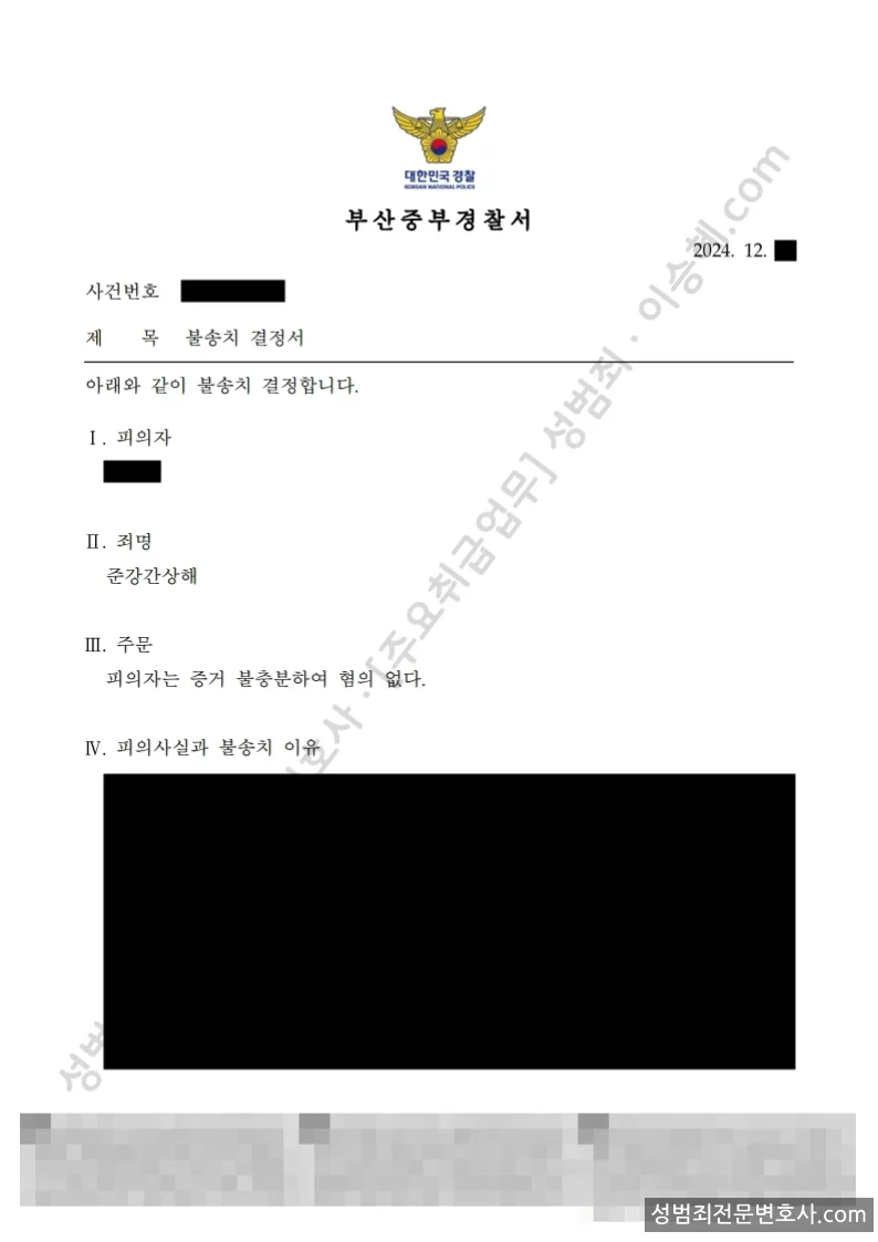준강간상해 처분문서(개인정보 삭제)