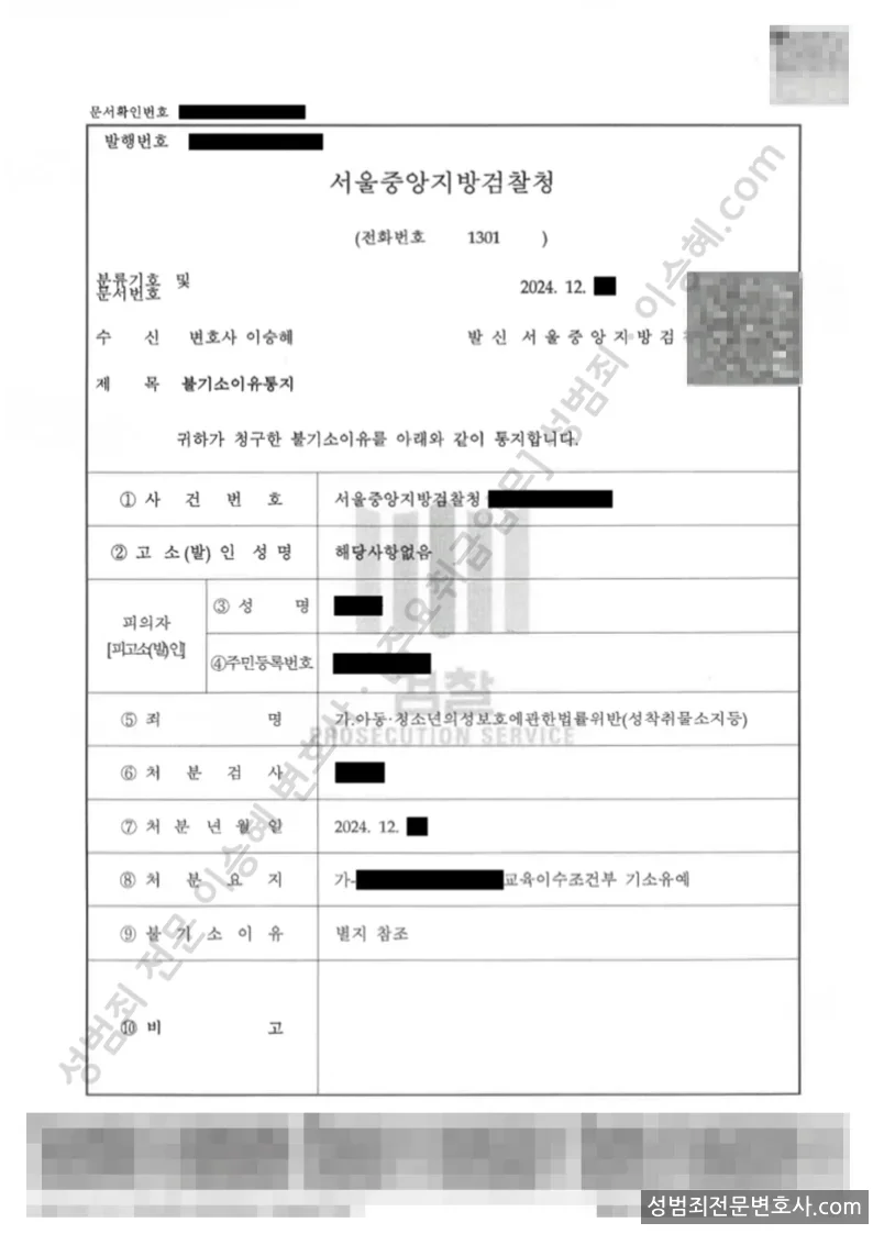 아청법위반(성착취물소지등) 처분문서(개인정보 삭제)