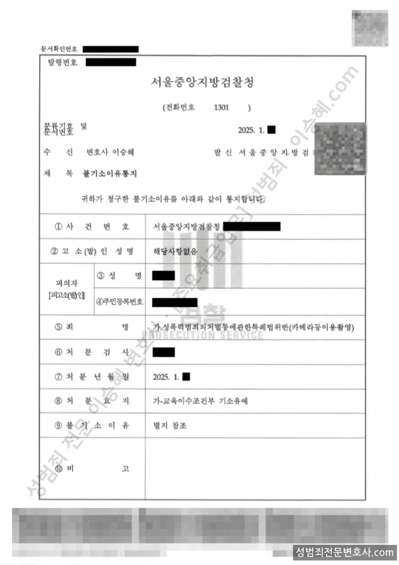 성폭법위반(카메라등이용촬영) 처분문서(개인정보 삭제)