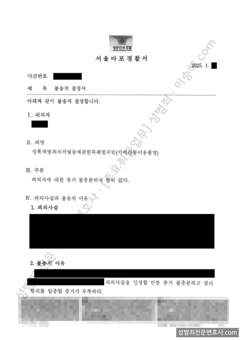 성폭법위반(카메라등이용촬영) 처분문서(개인정보 삭제)
