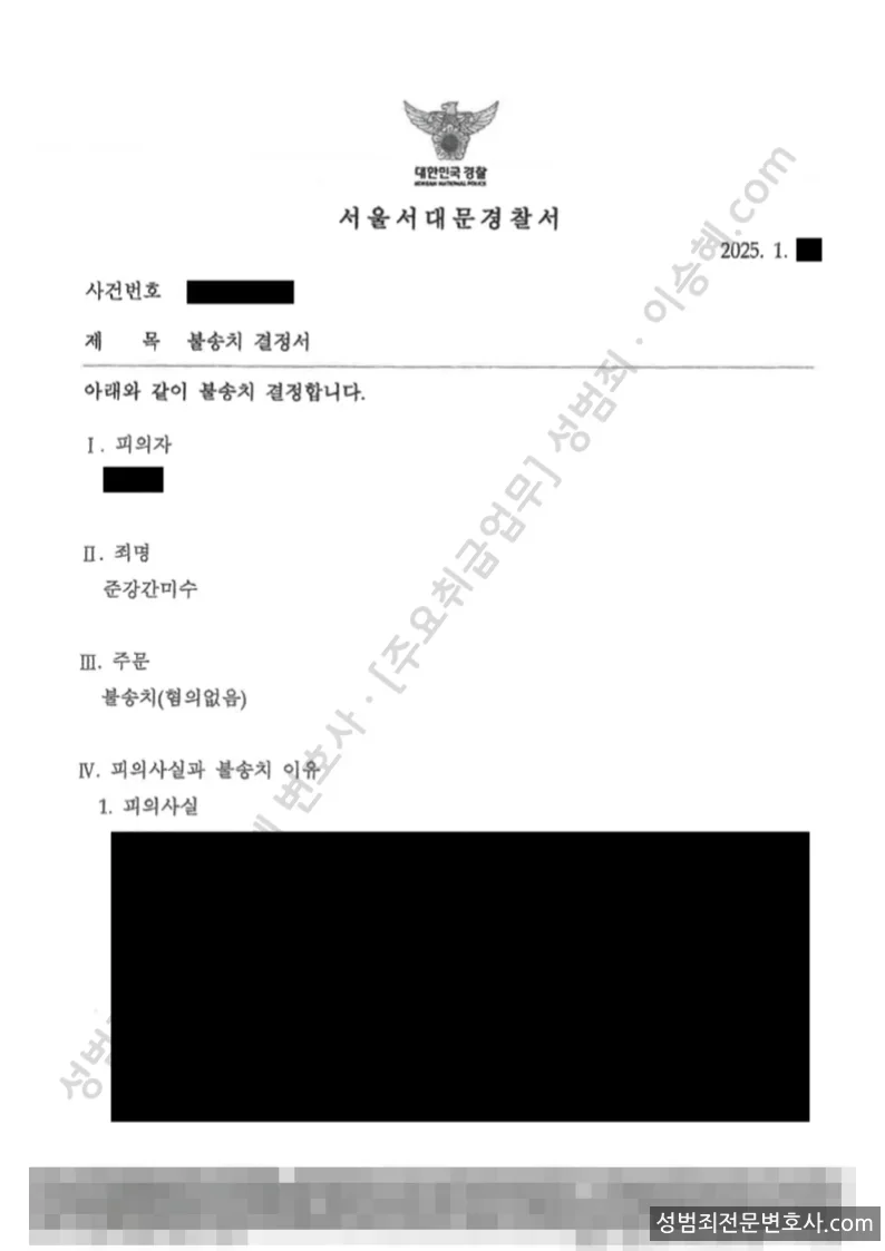준강간미수 처분문서(개인정보 삭제)