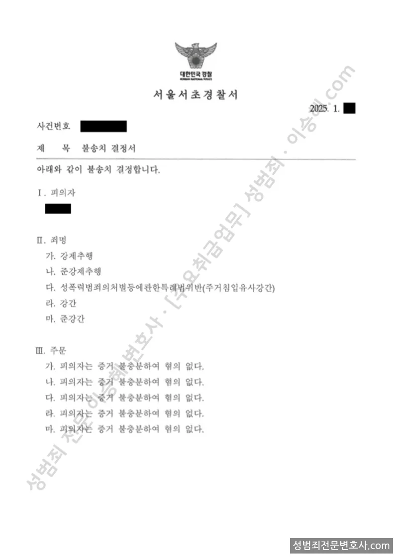 강제추행 · 준강제추행 외 3 처분문서(개인정보 삭제)