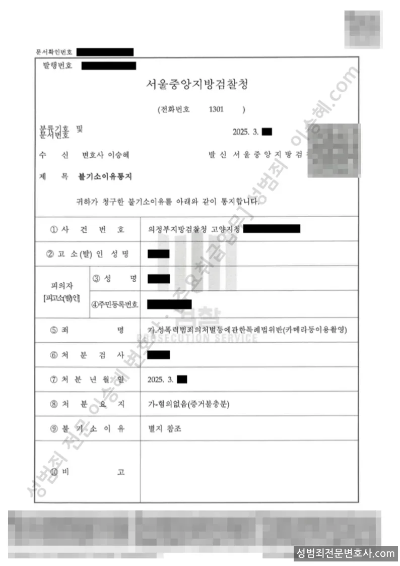 성폭법위반(카메라등이용촬영) 처분문서(개인정보 삭제)