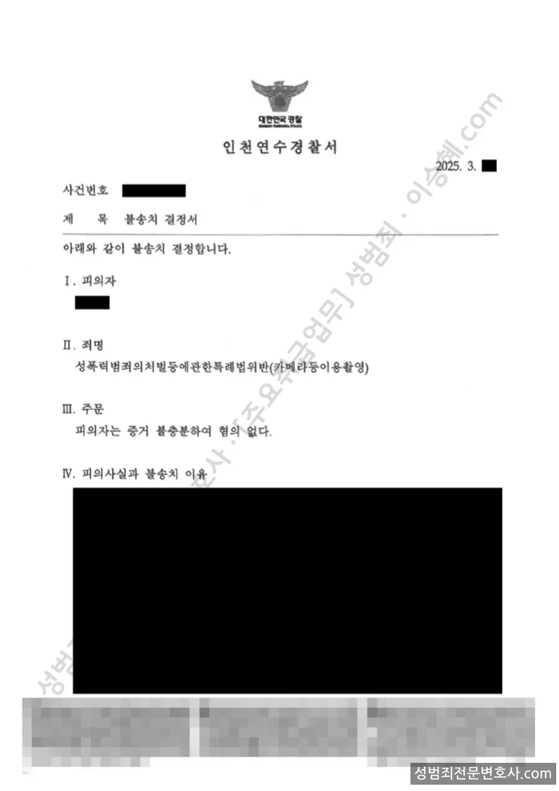 성폭법위반(카메라등이용촬영) 처분문서(개인정보 삭제)
