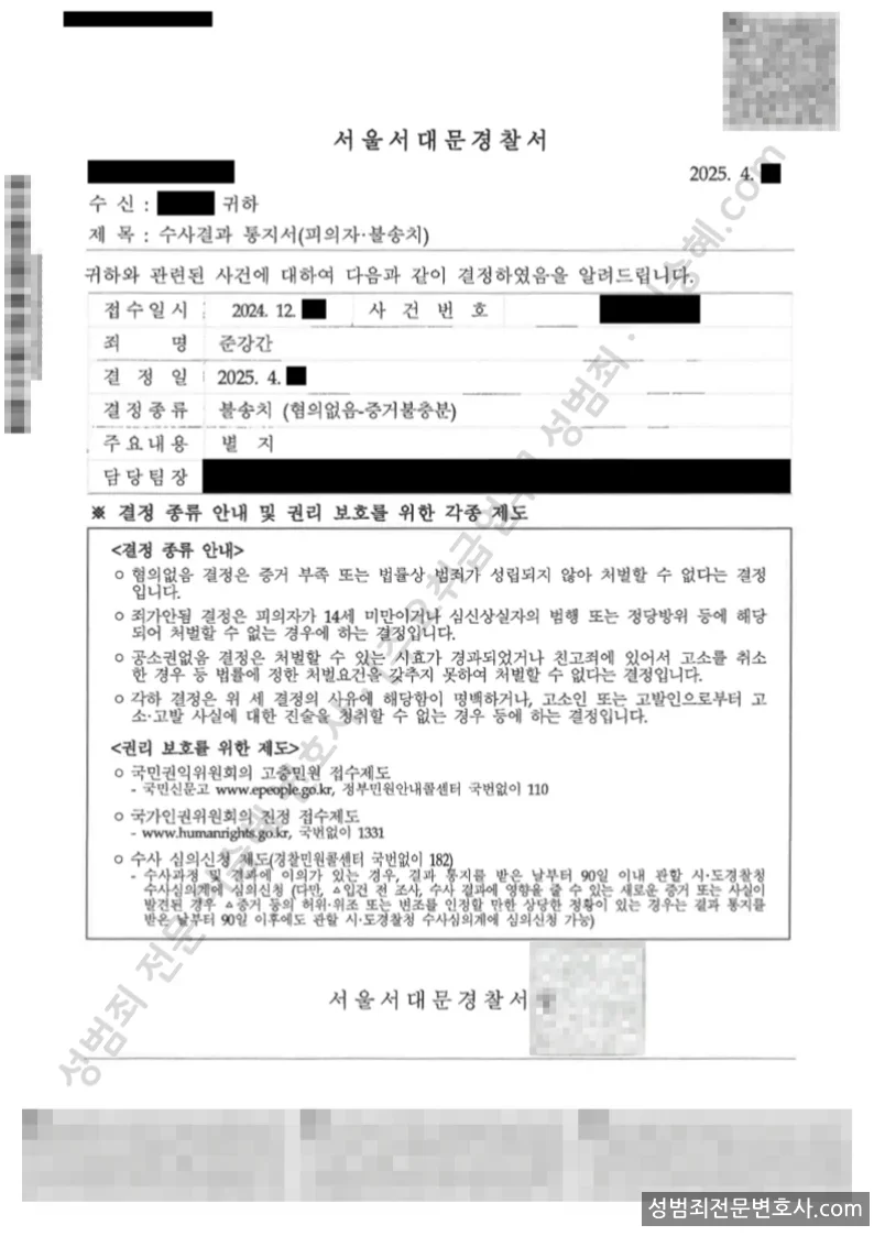 준강간 처분문서(개인정보 삭제)