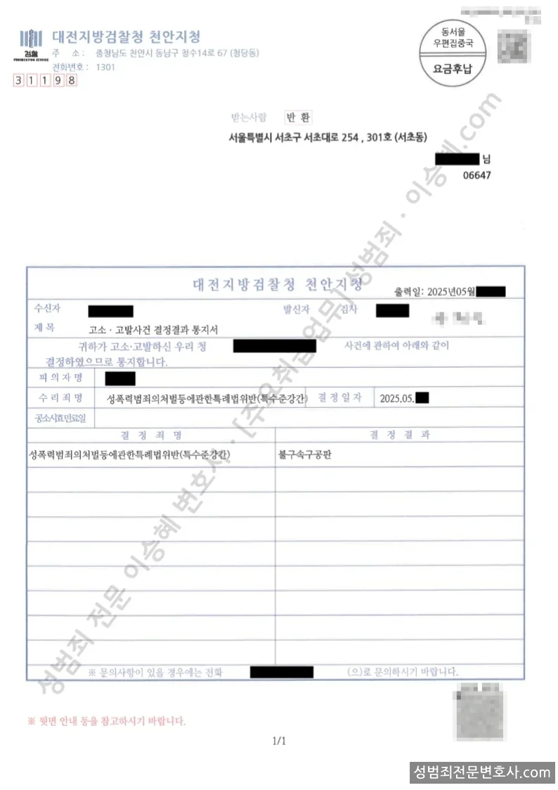 성폭법위반(특수준강간) 처분문서(개인정보 삭제)