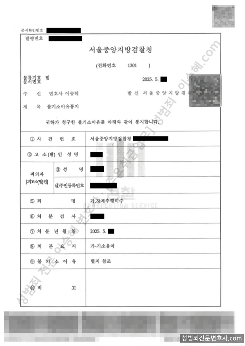 강제추행미수 처분문서(개인정보 삭제)