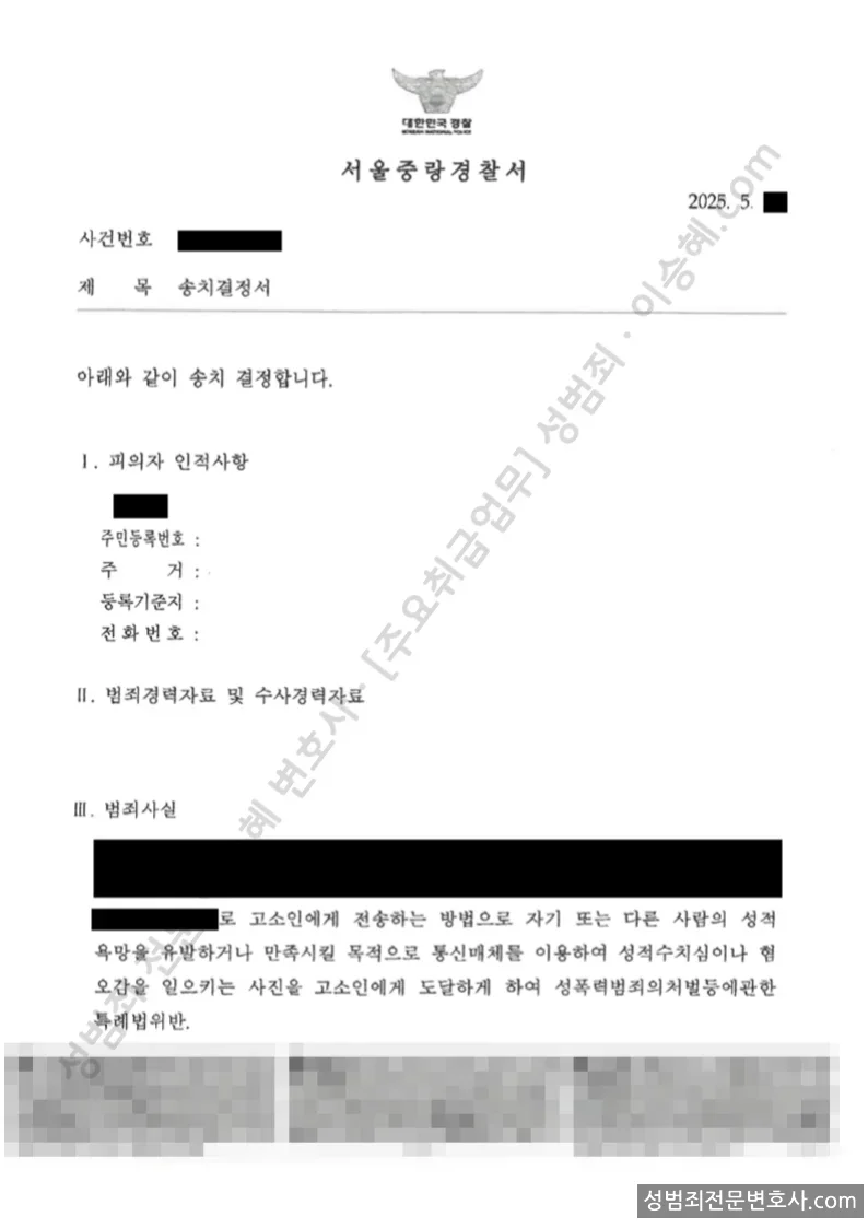 성폭법위반(통신매체이용음란) 처분문서(개인정보 삭제)