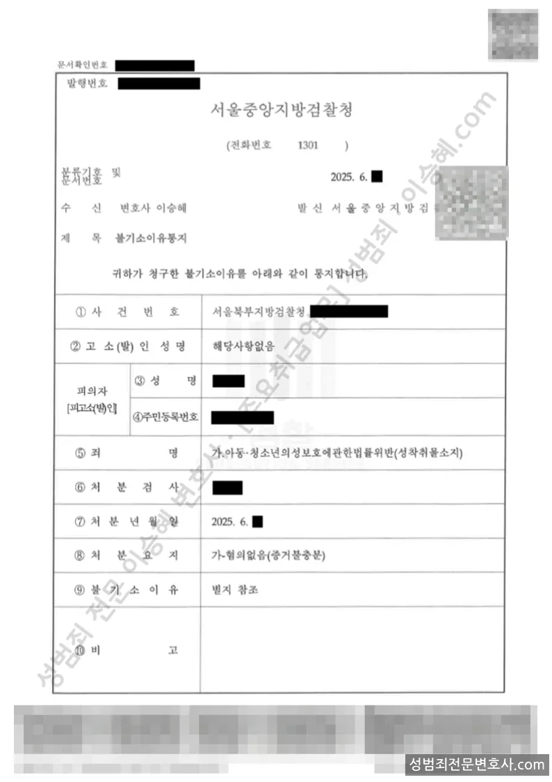 아청법위반(성착취물소지) 처분문서(개인정보 삭제)