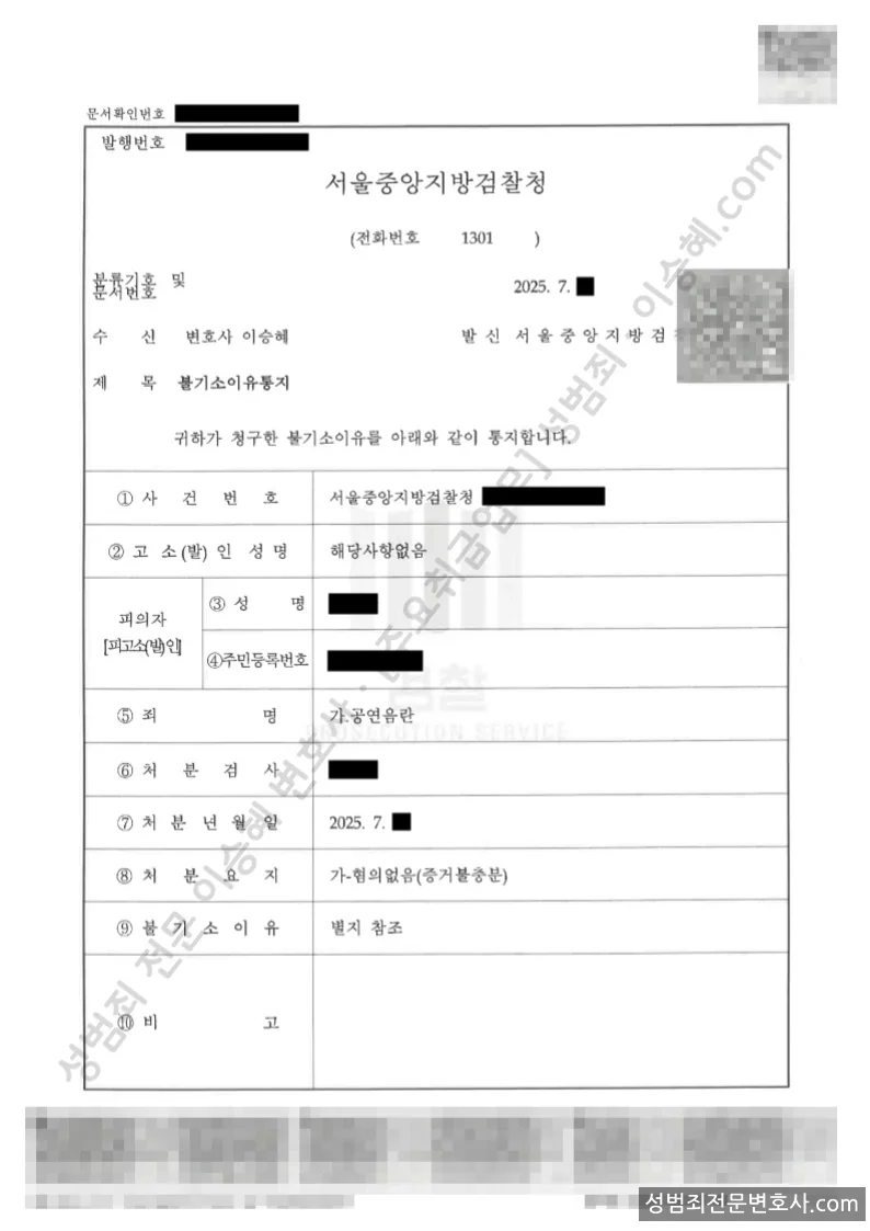 공연음란 처분문서(개인정보 삭제)