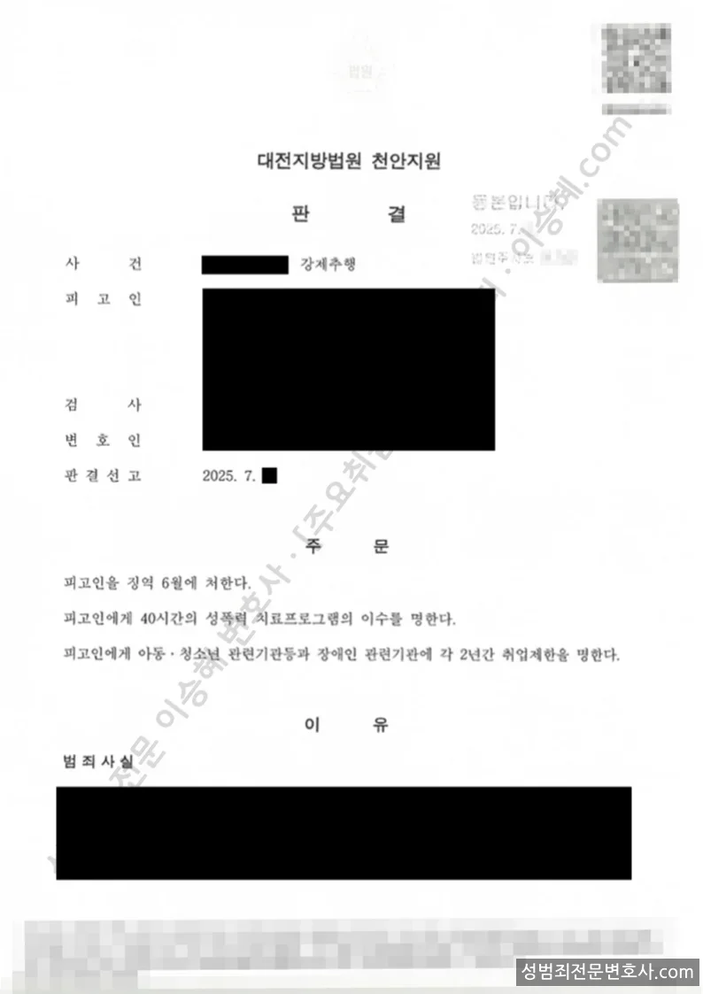 강제추행 처분문서(개인정보 삭제)