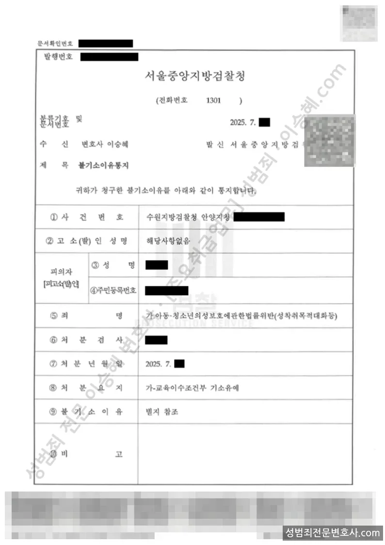 아청법위반(성착취목적대화등) 처분문서(개인정보 삭제)
