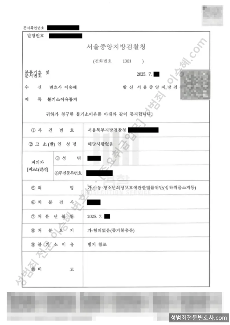 아청법위반(성착취물소지등) 처분문서(개인정보 삭제)