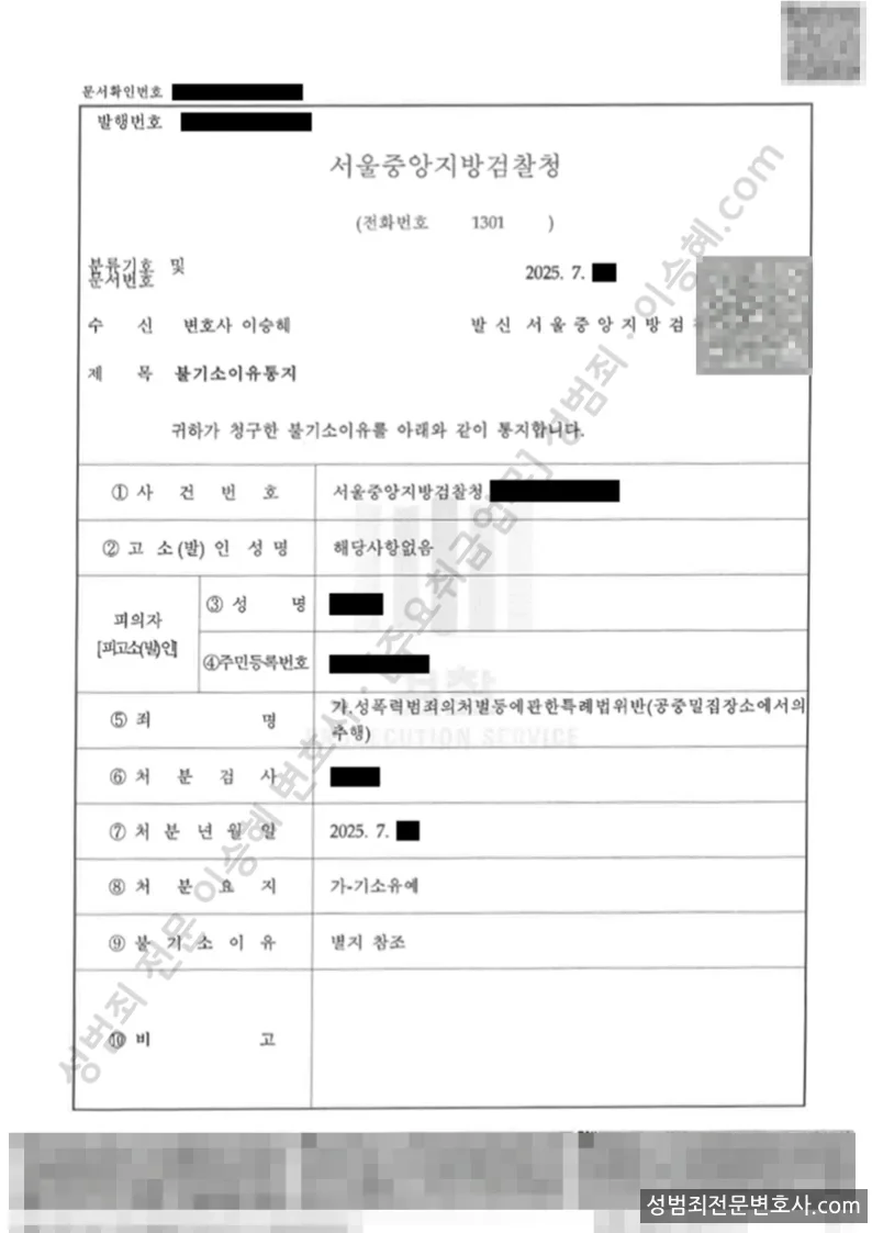 성폭법위반(공중밀집장소에서의추행) 처분문서(개인정보 삭제)