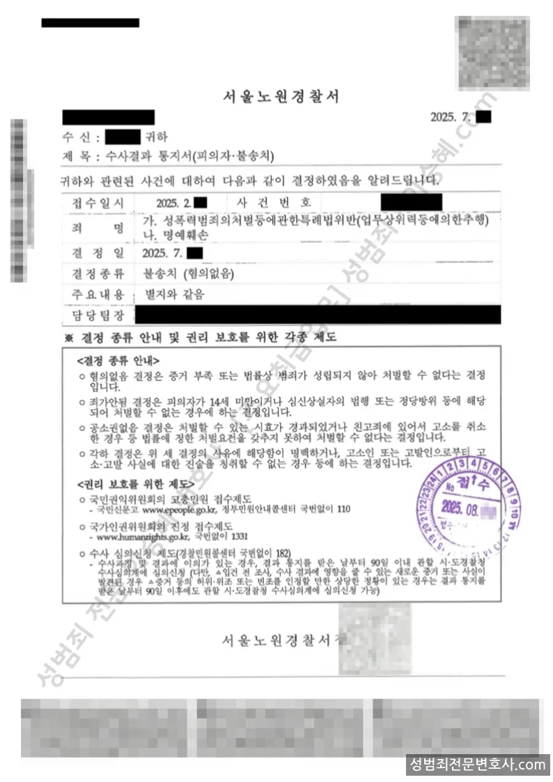 성폭법위반(업무상위력등에의한추행) · 명예훼손 처분문서(개인정보 삭제)