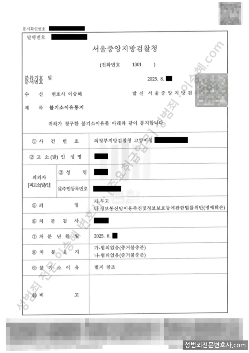 무고 · 정통법위반(명예훼손) 처분문서(개인정보 삭제)