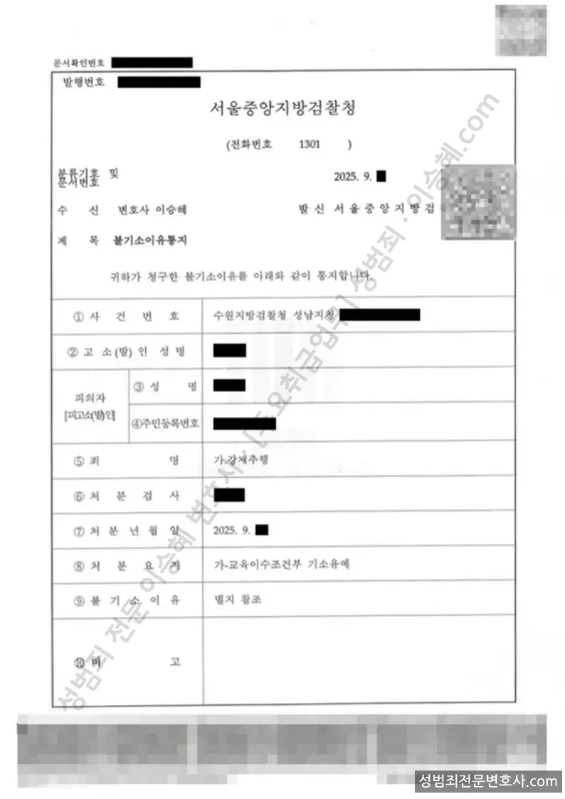 강제추행 처분문서(개인정보 삭제)
