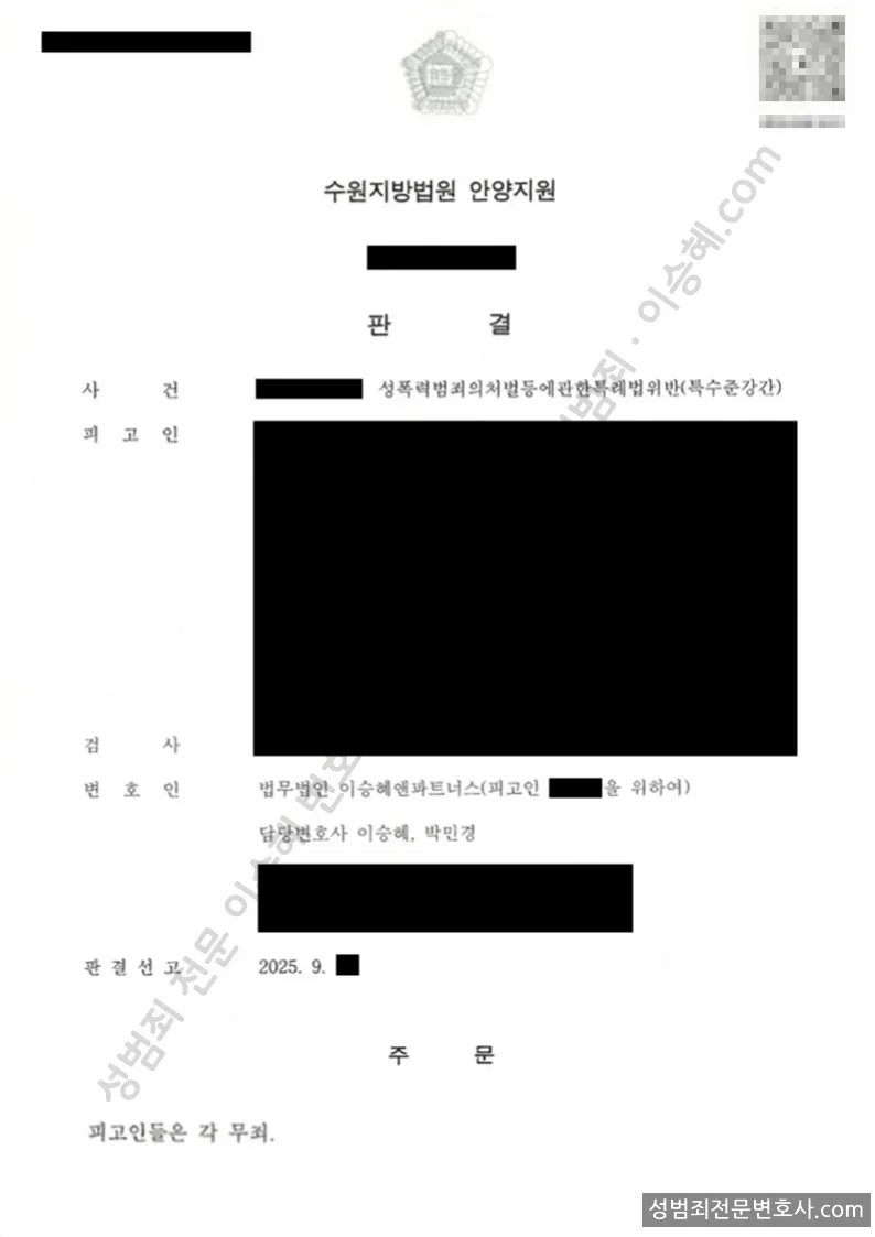 성폭법위반(특수준강간) 처분문서(개인정보 삭제)