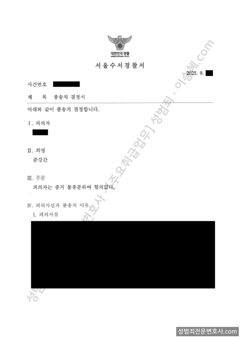 준강간 처분문서(개인정보 삭제)
