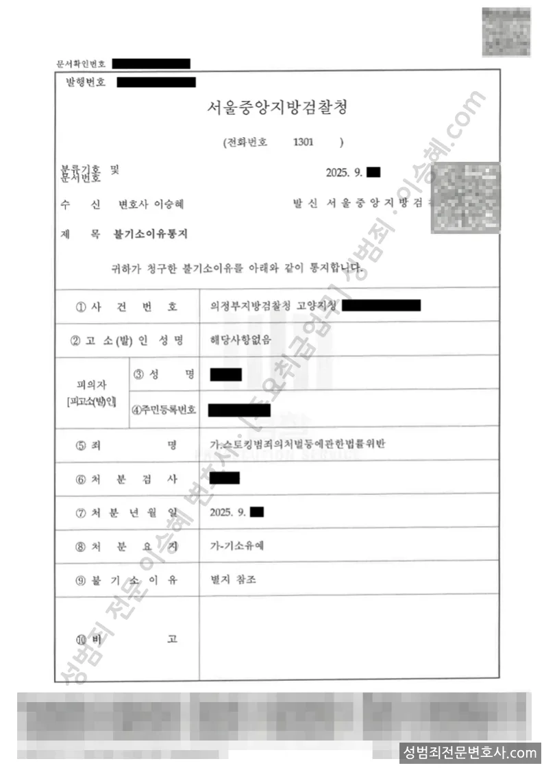 스토킹범죄의처벌등에관한법률위반 처분문서(개인정보 삭제)