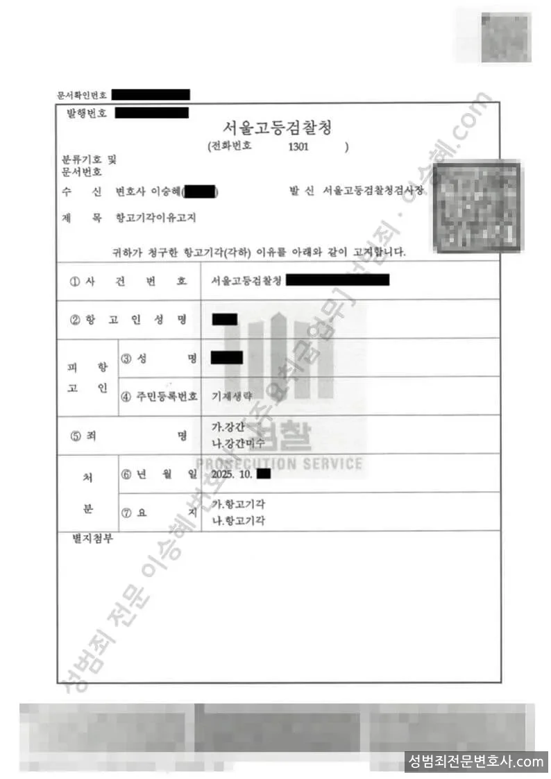 강간 · 강간미수 처분문서(개인정보 삭제)