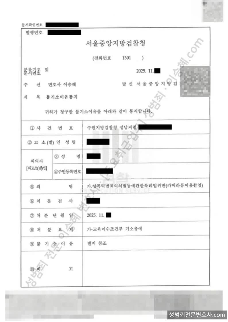 성폭법위반(카메라등이용촬영) 처분문서(개인정보 삭제)