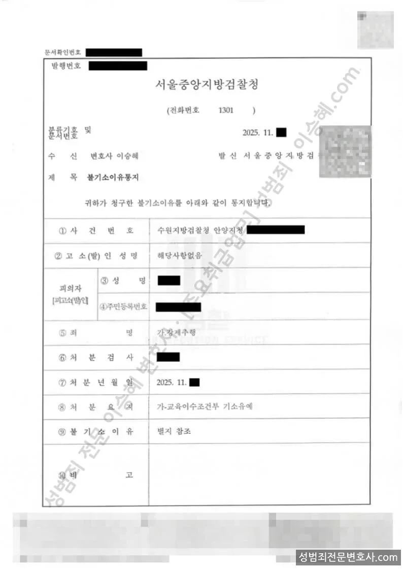 강제추행 처분문서(개인정보 삭제)