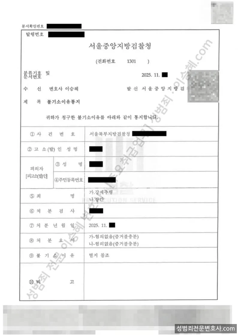 강간 · 강제추행 처분문서(개인정보 삭제)