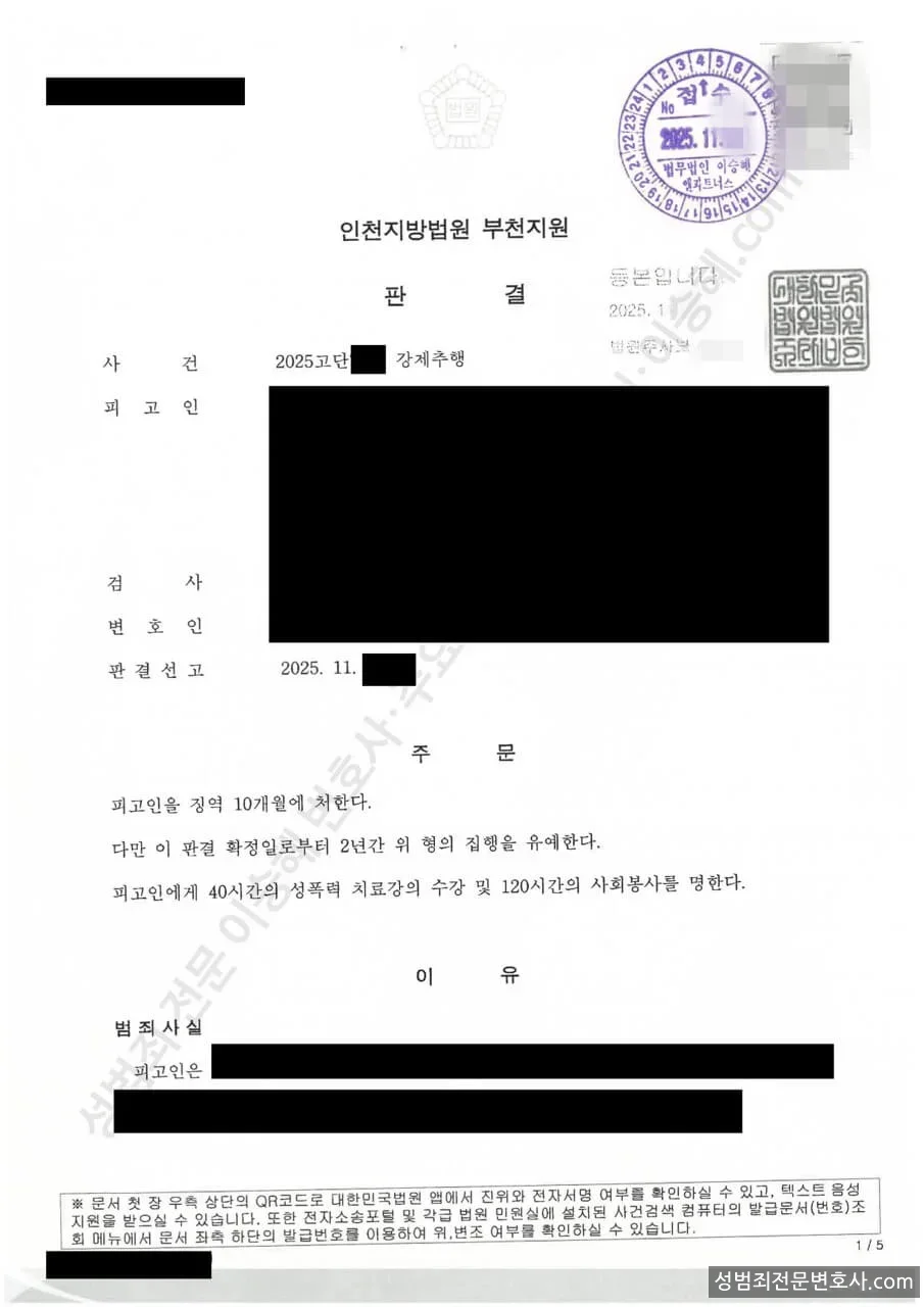 강제추행 처분문서(개인정보 삭제)