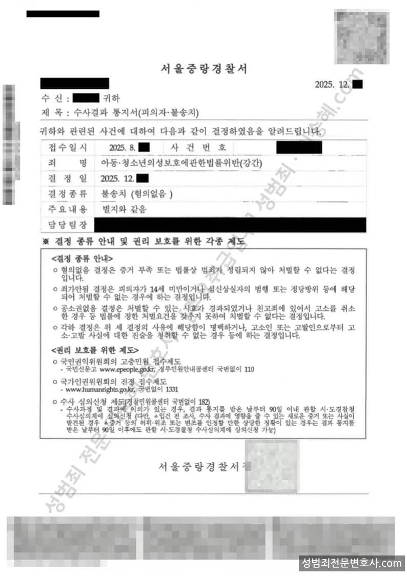 아청법위반(강간) 처분문서(개인정보 삭제)