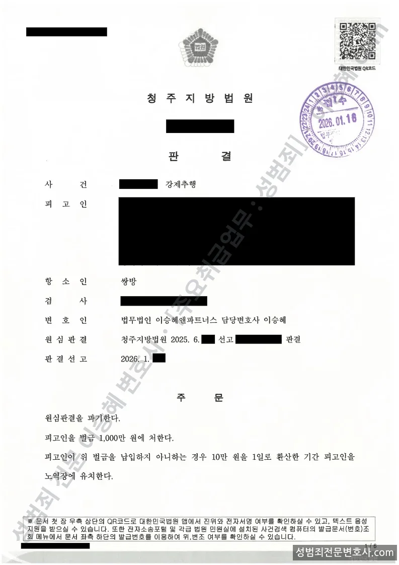 강제추행 처분문서(개인정보 삭제)