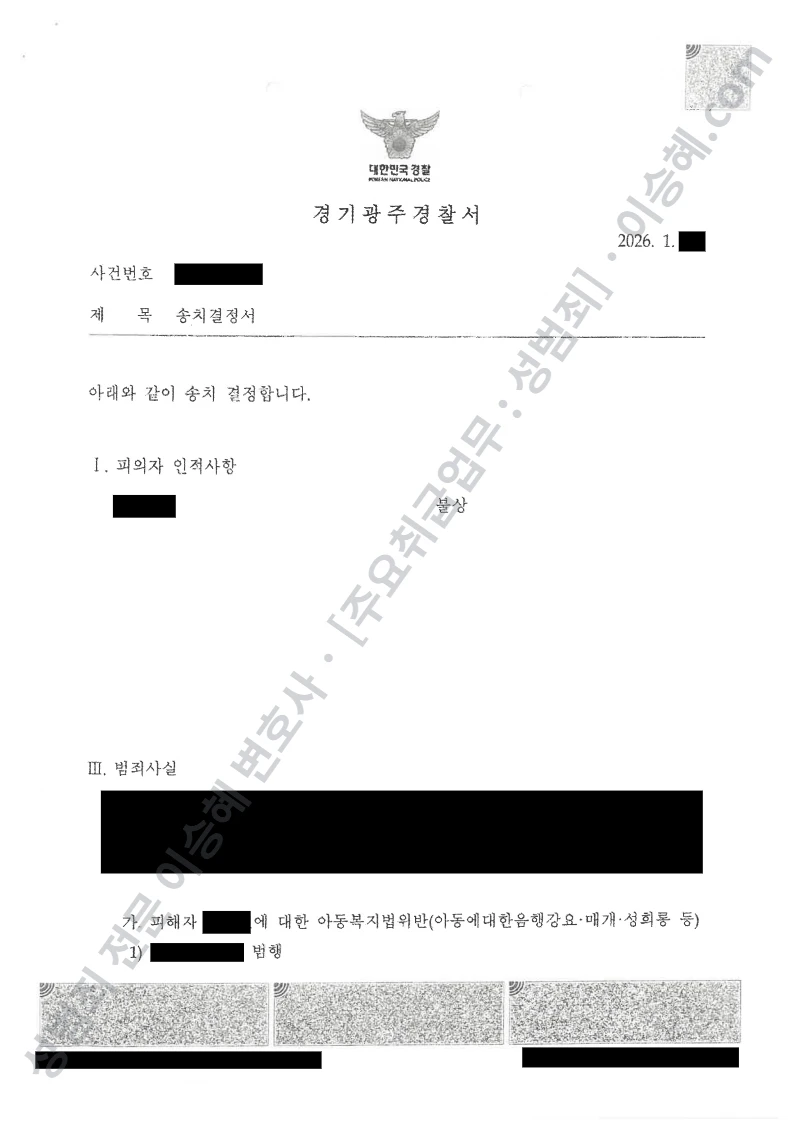아동복지법위반 · 아청법위반 처분문서(개인정보 삭제)