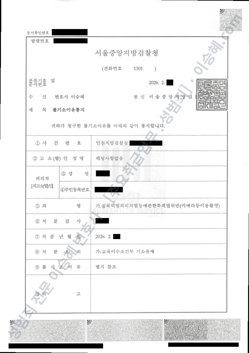 성폭법위반(카메라등이용촬영) 처분문서(개인정보 삭제)