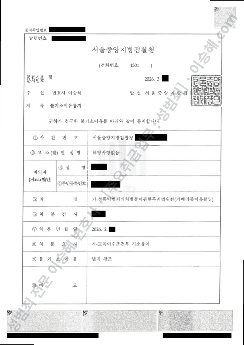 성폭법위반(카메라등이용촬영) 처분문서(개인정보 삭제)