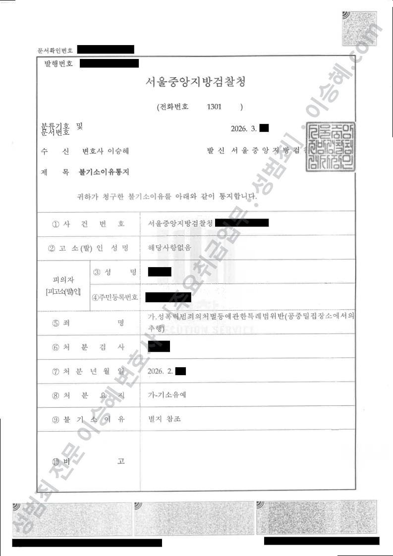 성폭법위반(공중밀집장소에서의추행) 처분문서(개인정보 삭제)