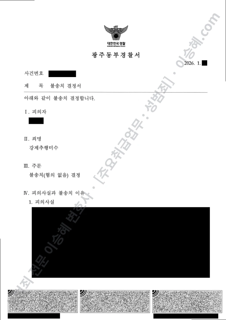 강제추행미수 처분문서(개인정보 삭제)