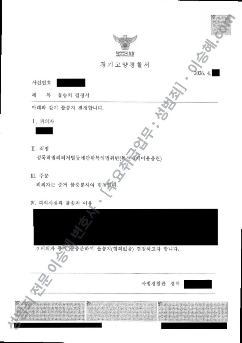 성폭법위반(통신매체이용음란) 처분문서(개인정보 삭제)